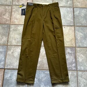VTG Polo Ralph Lauren Hammond Pant 36x32 Pleated Cuffed USA Fabric Gray/Green